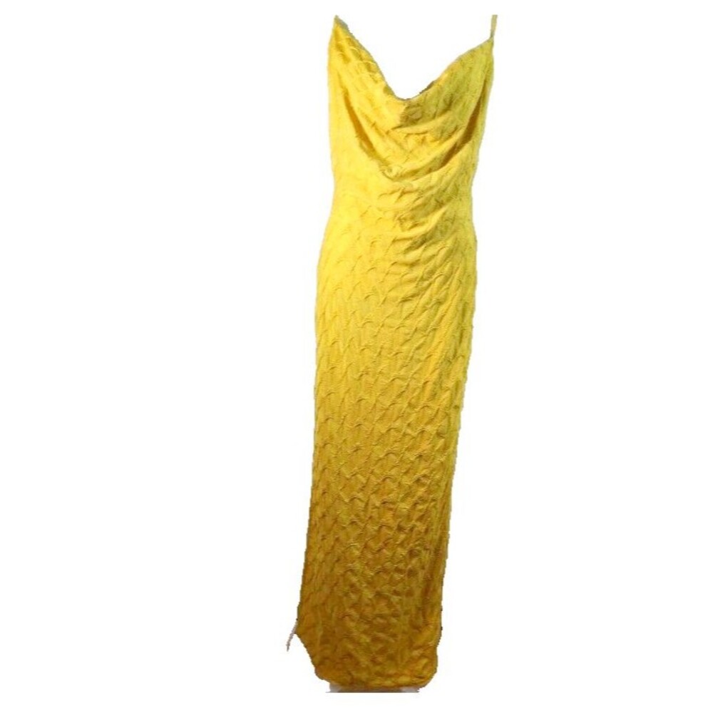 Pretty Little Things Dress Size 12 Maxi Side Split Yellow Textured